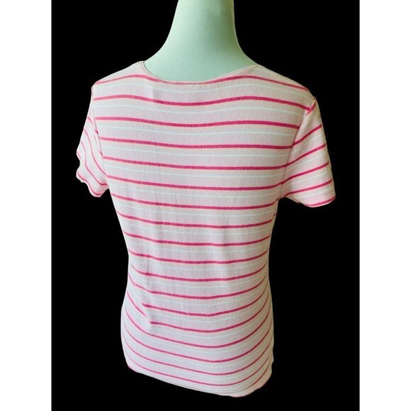 CROFT & BARROW LADIES SCOOP NECK SS PINK MULTI COLOR STRIPED TOP TEE TUNIC EUC M - Picture 5 of 5